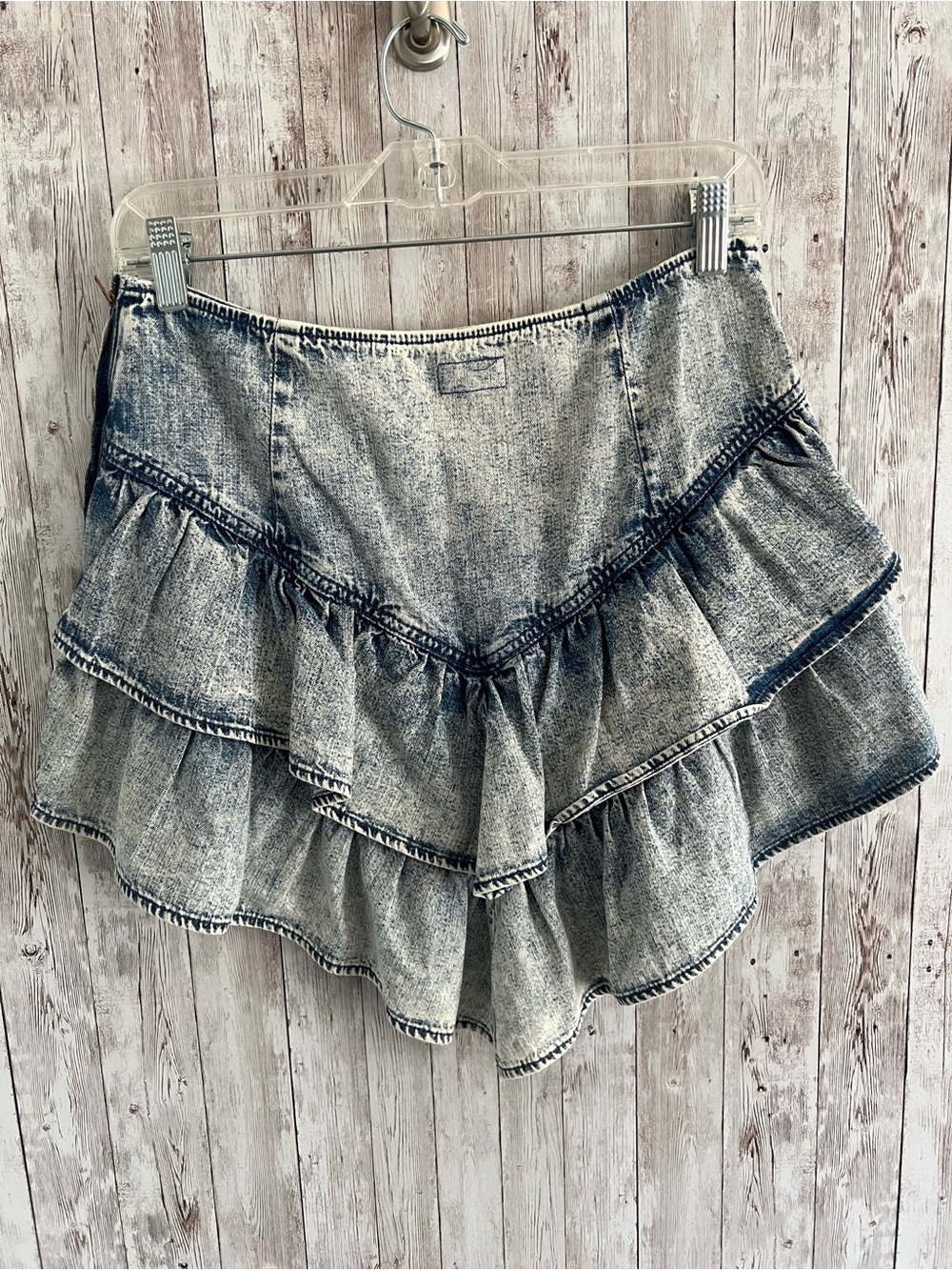 MOTHER Acid-Wash Denim Ruffle Mini Skirt Western Festival Size 27 - Picture 2 of 4